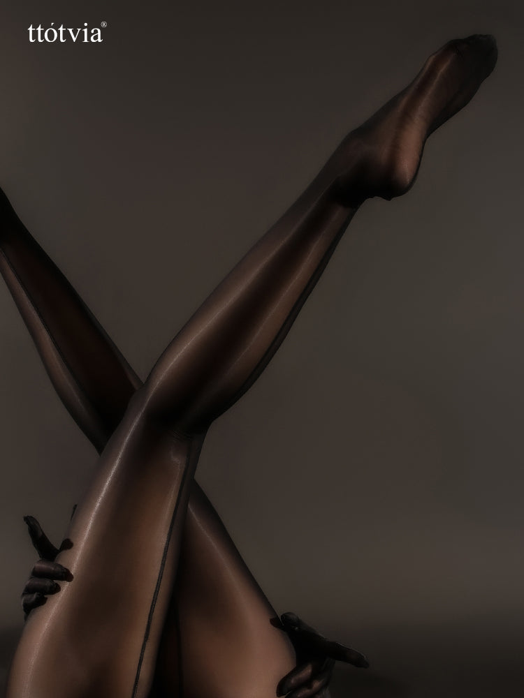 High Waist Milk Silk Shiny Glossy Tube Top Open Crotch Pantyhose