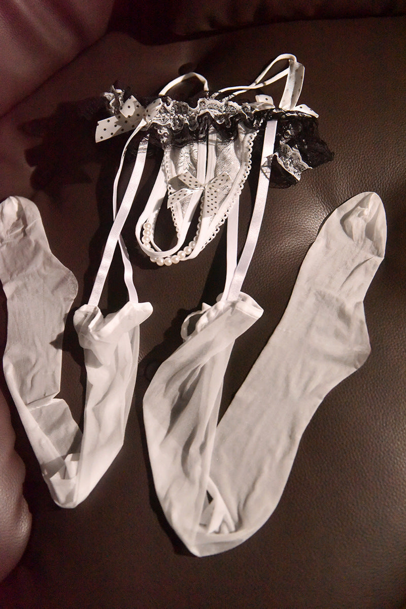 Pearl-Encrusted Lace Crotchless Garter Suspender