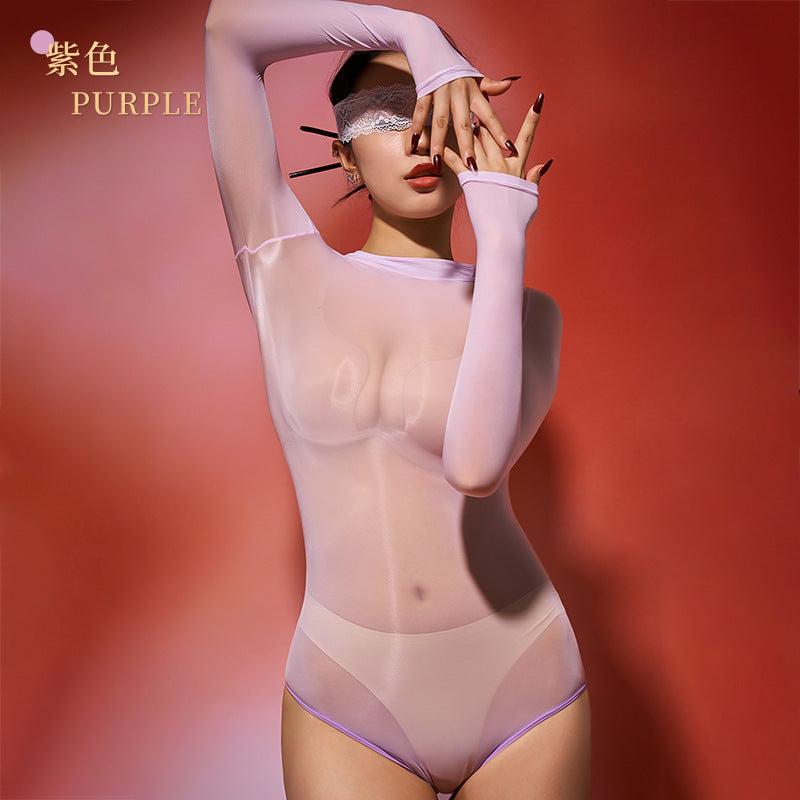 Seamless Sexy Shiny Sheer Bodysuit Plus Size