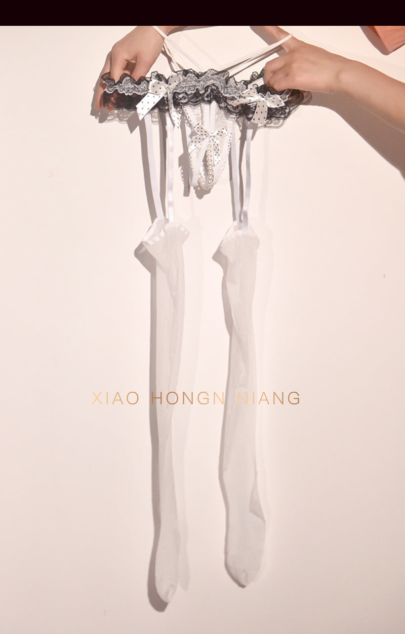 Pearl-Encrusted Lace Crotchless Garter Suspender
