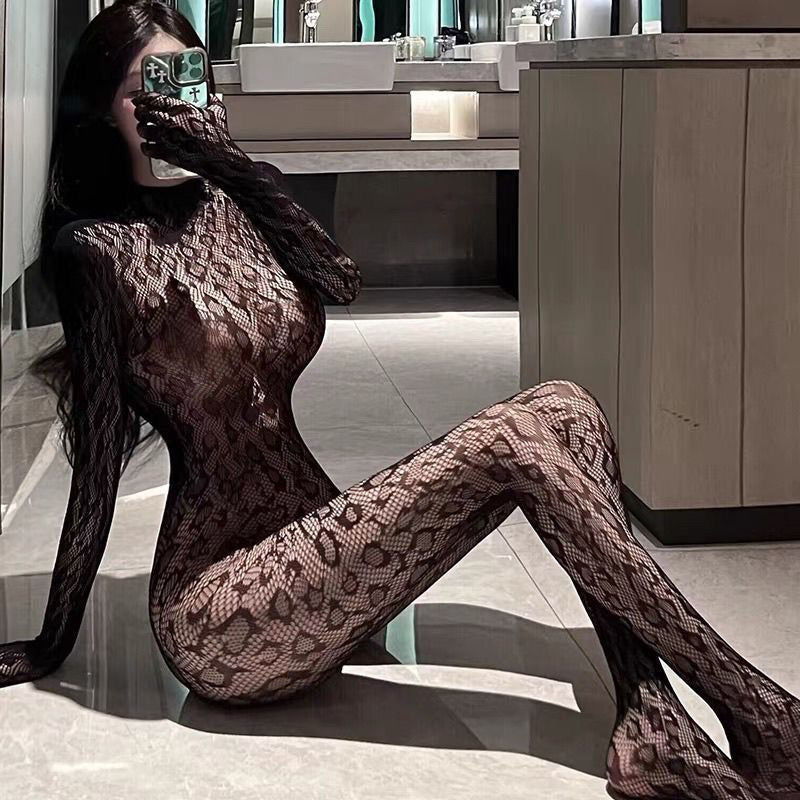 Leopard Print Fishnet Sexy Bodysuit